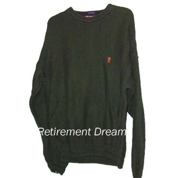 Chaps Ralph Lauren Green Crewneck Sweater Mens L Cotton Blend Embroidered Crest - Picture 2 of 5